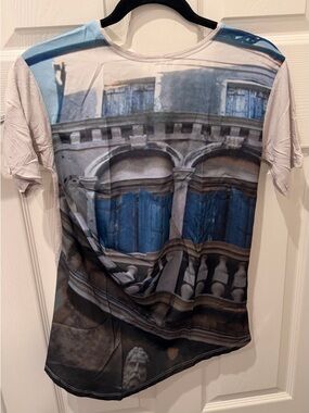 Zara Architectural Photo Print Short Sleeve Shirt - Blue, Gray